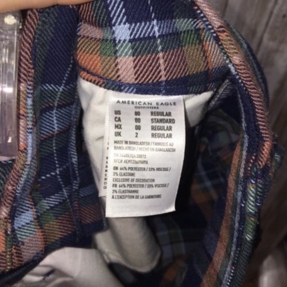 American Eagle Super High Rise Stretch Skinny Blue Plaid Trousers - Picture 8 of 9